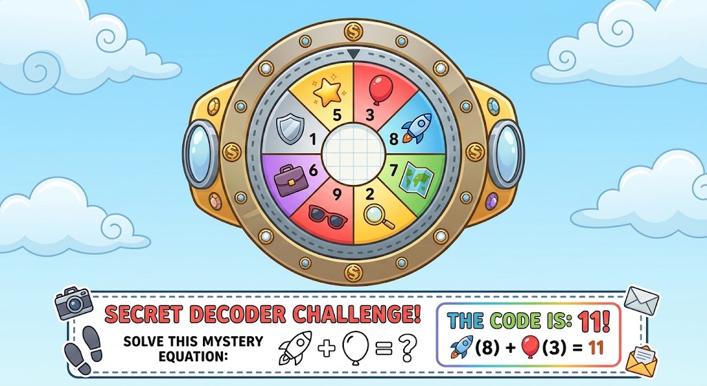 Secret decoder wheel chart showing symbols matched with numbers for substitution games.